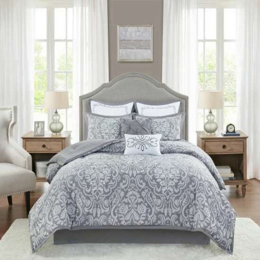 New Cheapest Madison Park Audrey 8 Piece Jacquard Comforter Set Gray