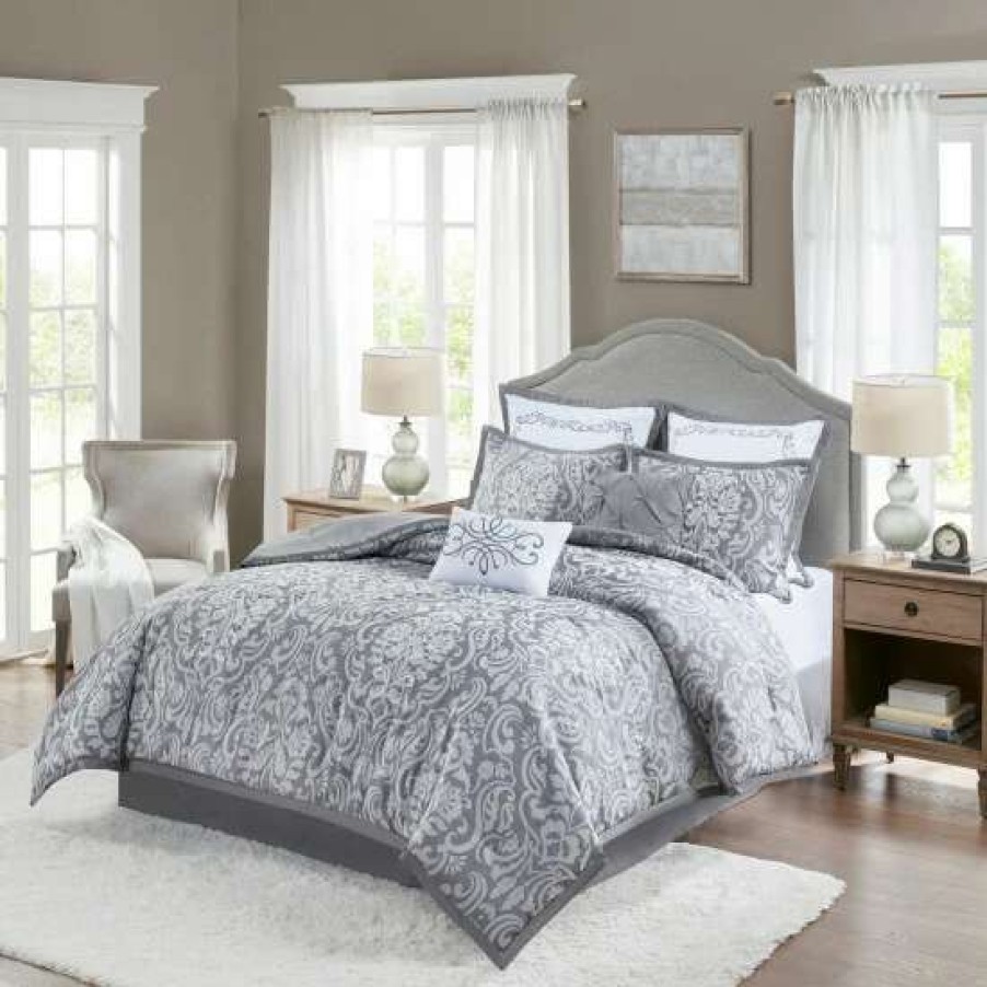 New Cheapest Madison Park Audrey 8 Piece Jacquard Comforter Set Gray