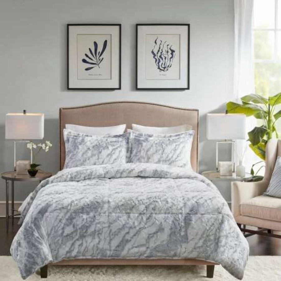 Wholesale Best Pirce Madison Park Naomi Grey/Blue Marble Comforter Set