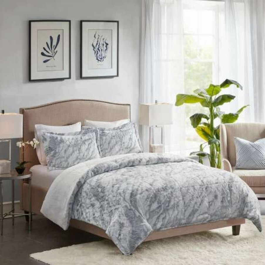 Wholesale Best Pirce Madison Park Naomi Grey/Blue Marble Comforter Set