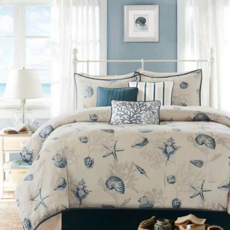 Best Top 10 Madison Park Nantucket Cotton Printed 7-Piece Comforter Set Blue