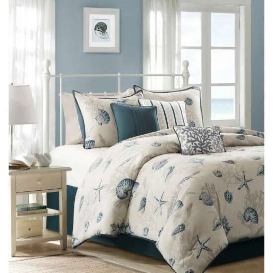 Best Top 10 Madison Park Nantucket Cotton Printed 7-Piece Comforter Set Blue