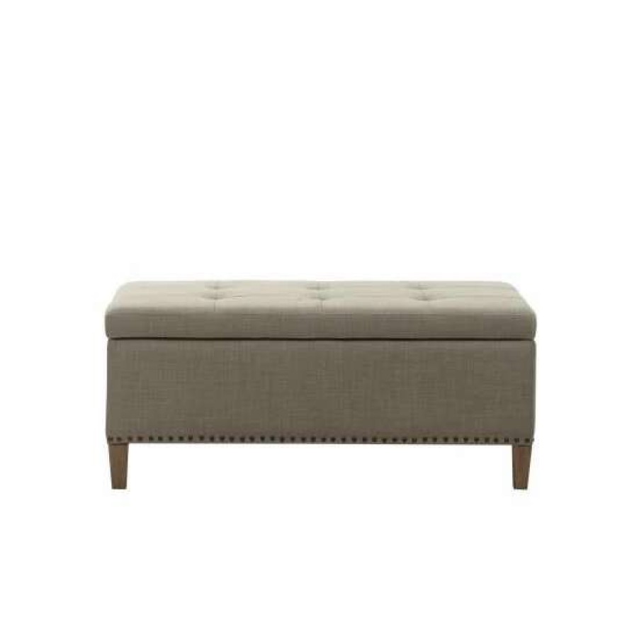 New Promo Madison Park Tessa Light Grey Tufted Top Soft Close Storage Bench