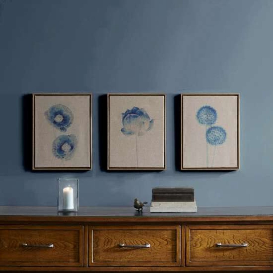 Hot Outlet Madison Park Blue Print Botanicals Blue Framed 3 Piece Printed Canvas On Linen