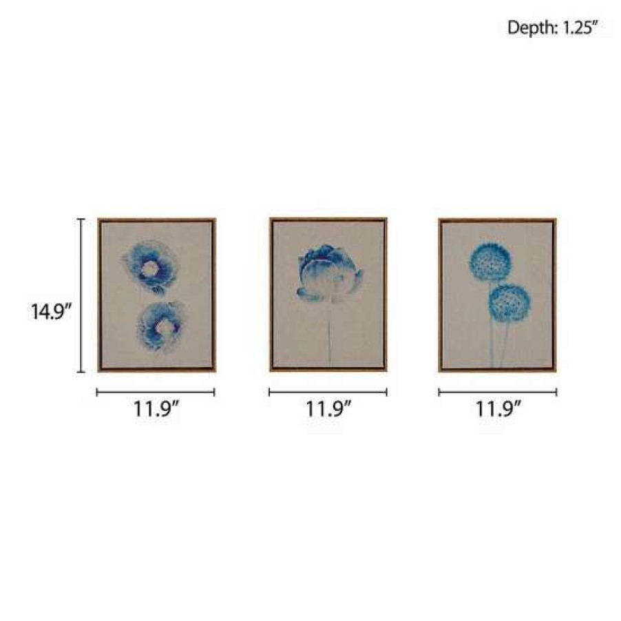 Hot Outlet Madison Park Blue Print Botanicals Blue Framed 3 Piece Printed Canvas On Linen