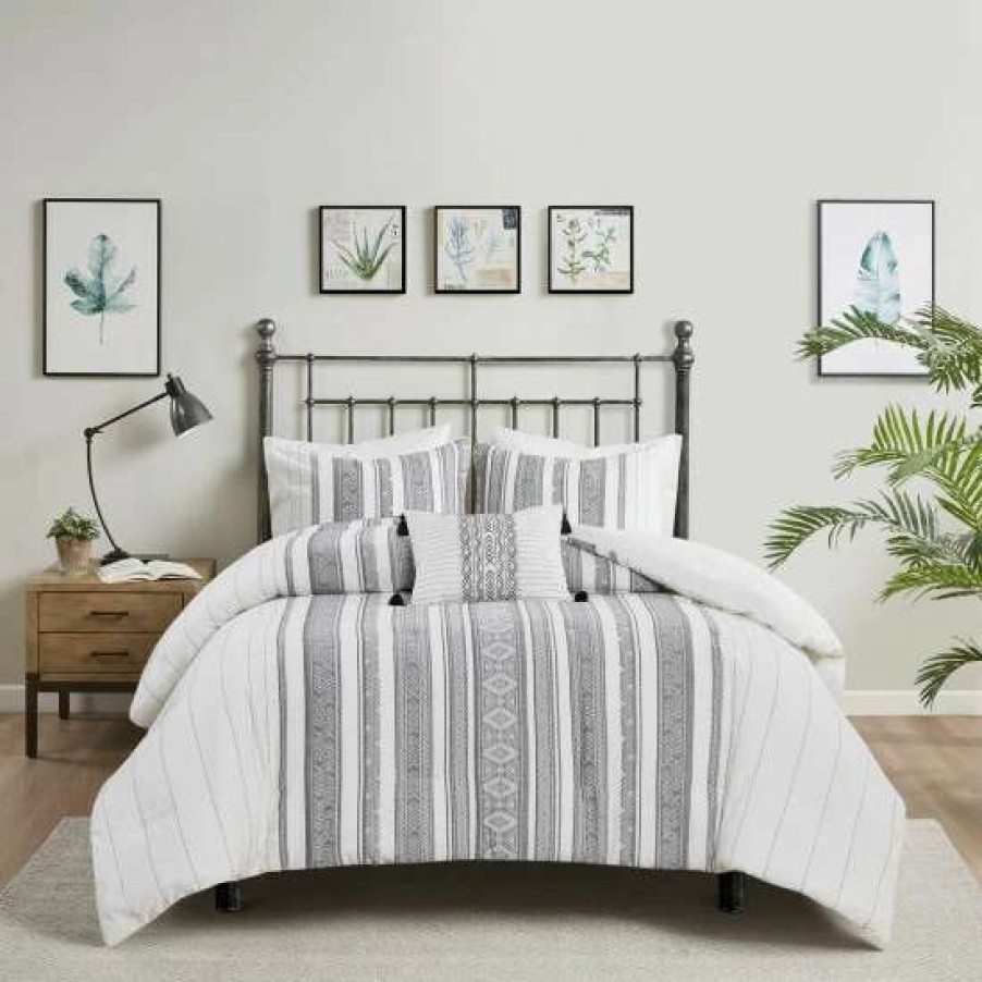 Clearance Coupon Madison Park Ezra Gray 4 Piece Cotton Waffle Jacquard Comforter Set