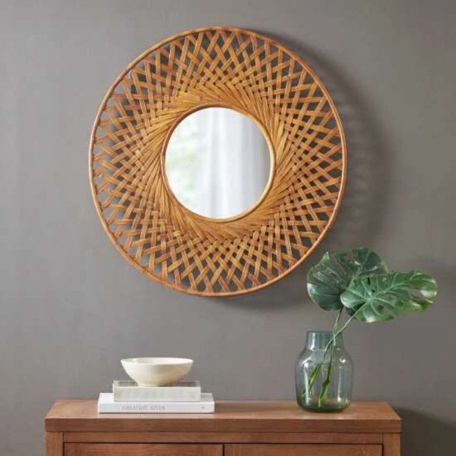 New Coupon Madison Park Reed Natural Round Bamboo Wall Decor Mirror