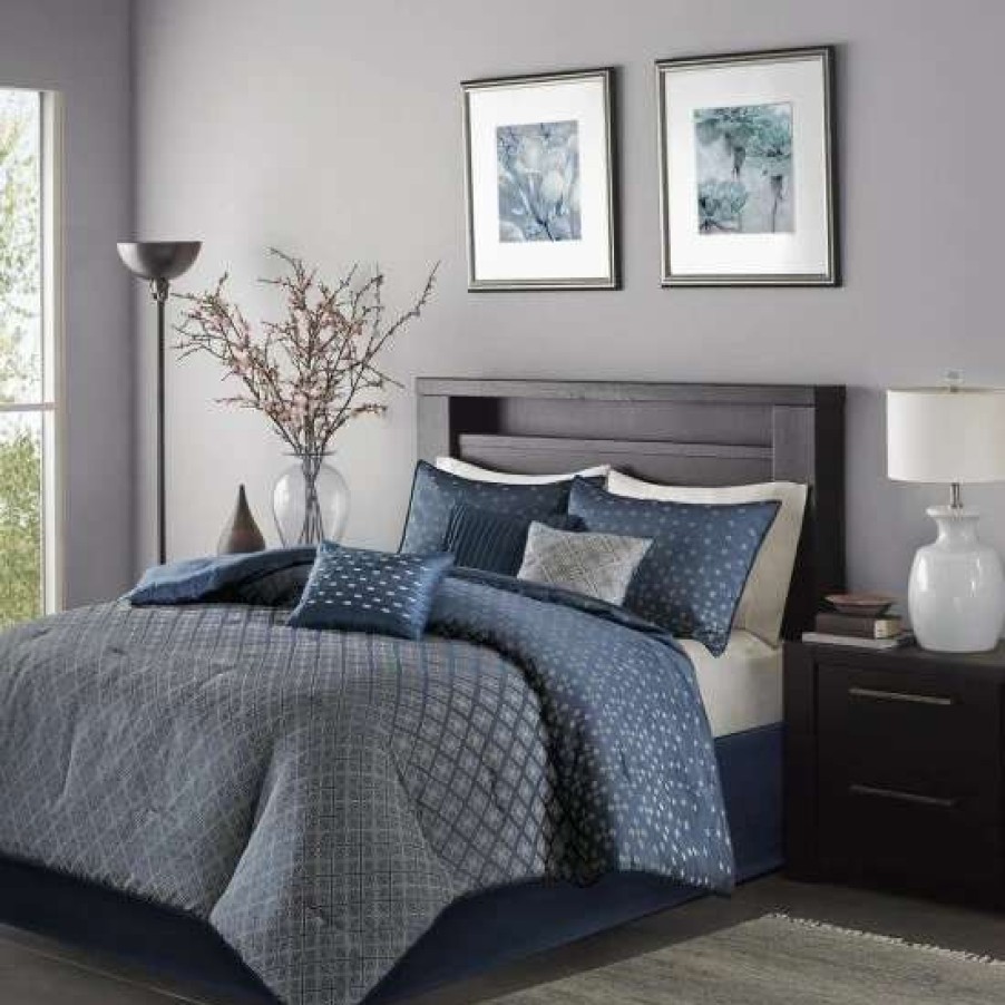 Clearance Flash Sale Madison Park Morris Navy 7 Piece Comforter Set