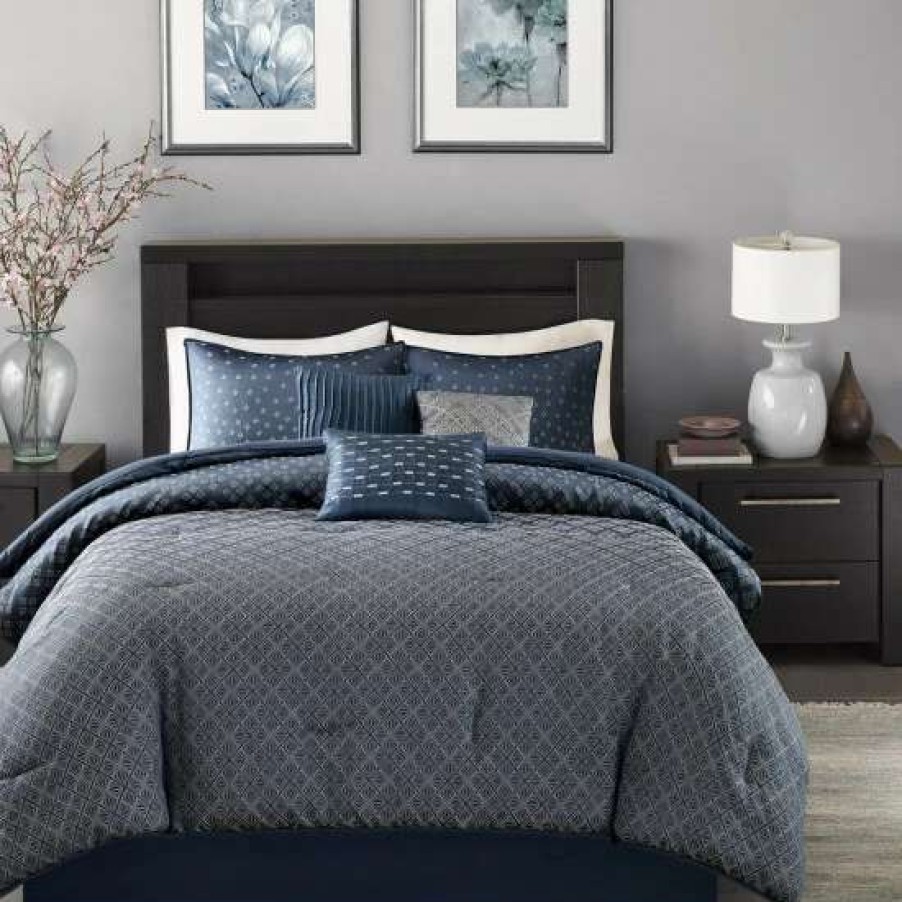 Clearance Flash Sale Madison Park Morris Navy 7 Piece Comforter Set