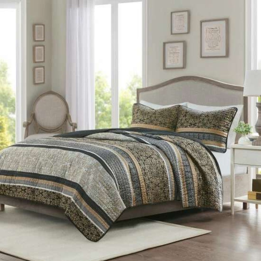 Online Buy Madison Park Prudence Reversible Jacquard Coverlet Set Black/Gold