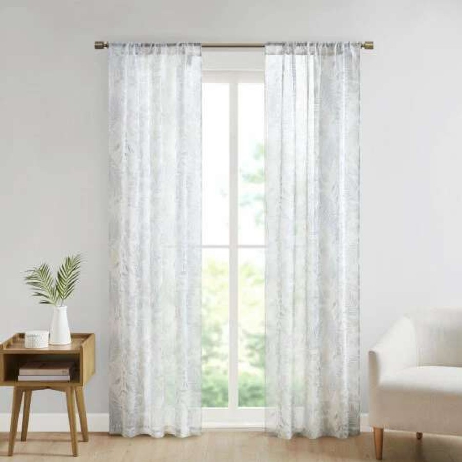 Online Discount Madison Park Tulia Botanical Printed Texture Sheer Window Pair