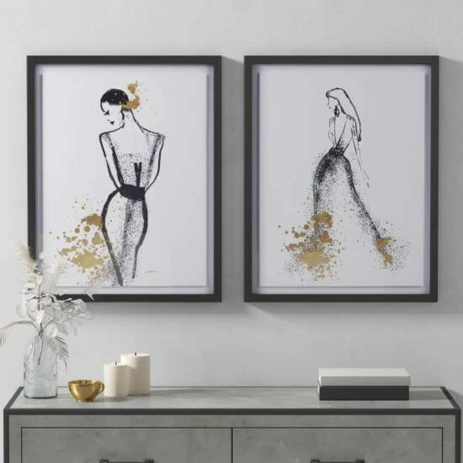 Hot Coupon Madison Park Posh Postures Foiled Single Mat Framed Wall Art 2 Piece Set