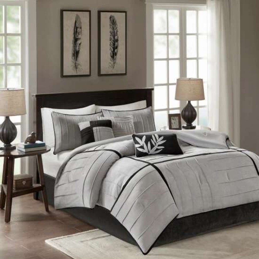 Wholesale Promo Madison Park Meyers Grey 7-Piece Solid Casual Pattern Comforter Set