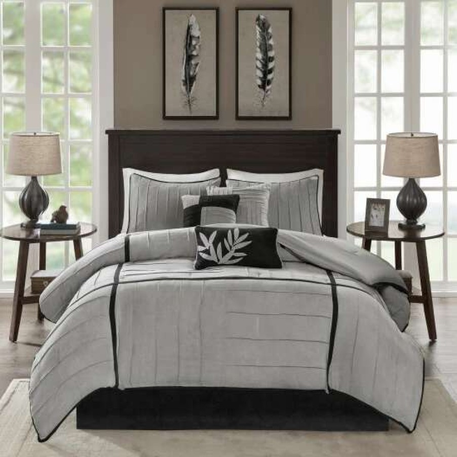 Wholesale Promo Madison Park Meyers Grey 7-Piece Solid Casual Pattern Comforter Set