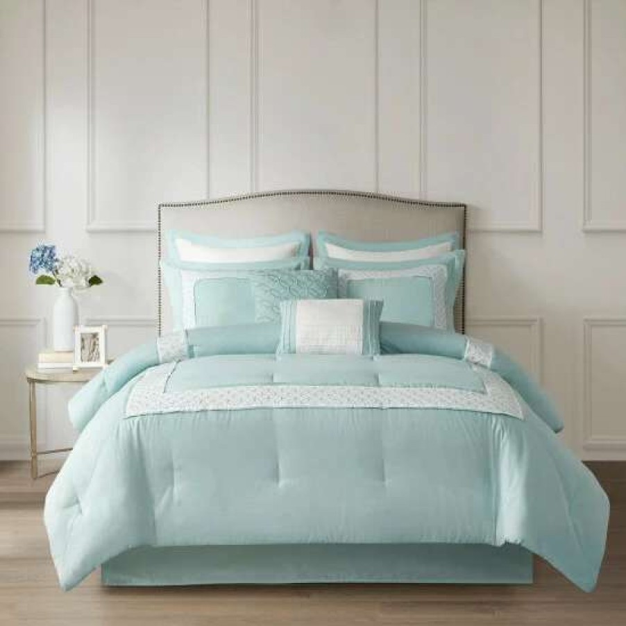 Online Discount Madison Park Carlton Aqua 8-Piece Comforter Set