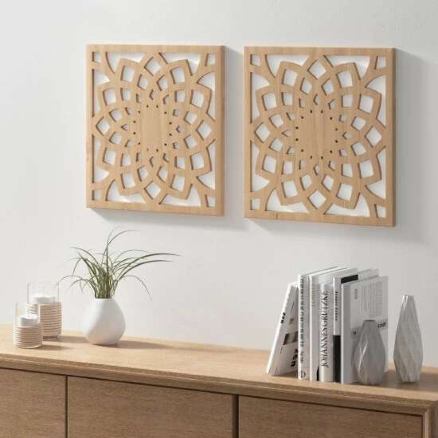 Online Deals Madison Park Lotus Medallion Natural Wood Wall Decor 2 Piece Set