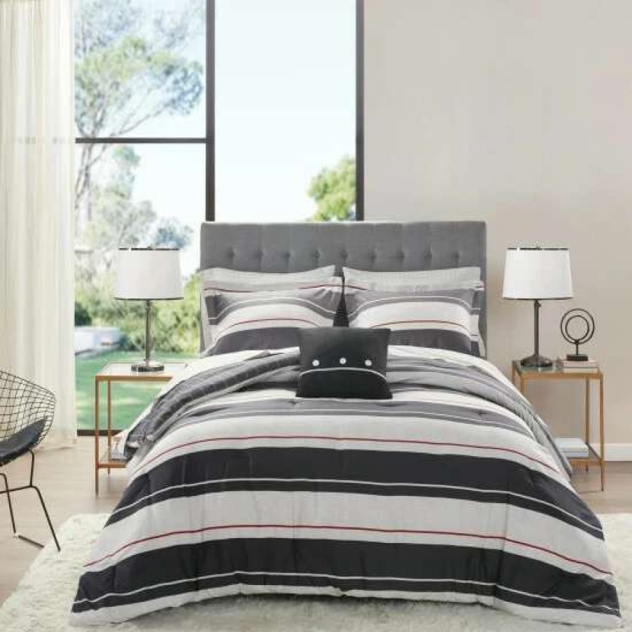 Wholesale Best Deal Madison Park Essentials Lydon Gray/Charcoal Reversible Complete Bedding Set