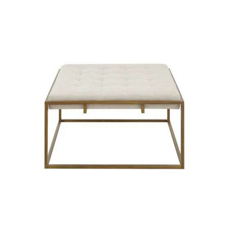 Online Coupon Madison Park Orrell Ivory Square Shape Tufted Upholstered Metal Base Ottoman/Coffee Table