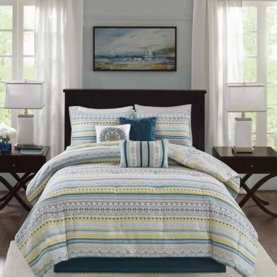 New Top 10 Madison Park Delta Teal 7 Pieces Reversible Cotton Sateen Printed Comforter Set